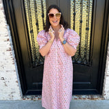 Tabitha Floral Print Mock Neck Button Down Maxi in Pink