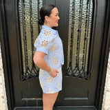 Posh Embroidery & Stripes Set in Blue