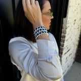 Crystal Circles Stretch Bracelet in Navy and White