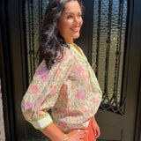 Samantha Floral Contrast Top in Ecru