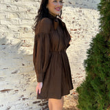 Daphne Bow Dress in Chocolate Brown