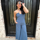 Blaine Brushed Pleated Jumpsuit in Indigo