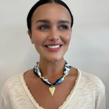 Scarf Necklace Heart Pendant with Pave Diamond Center