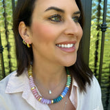 Light Mutli Color Wide Beaded Stone Textured Necklace