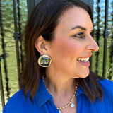 Aqua & Gold Big Square Ice Earrings