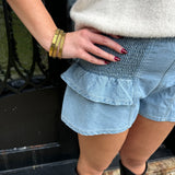 Langley Ruffle Mini Denim Shorts in Mineral Wash