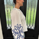 Soutache Contrast Detail Puff Sleeve Blouse in Ivory