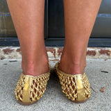 Dolce Vita Clair Woven Mary Jane Ballet Leather Flats in Gold