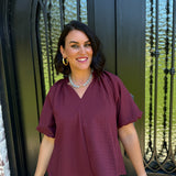 Glenda Puff Sleeve Top in Burgundy