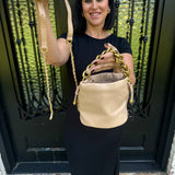 Gold Chain Bucket Purse in Beige