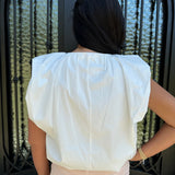 Jaycee Solid Poplin V-Neck Bubble Top in White