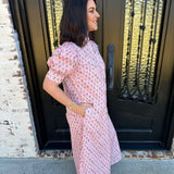 Tabitha Floral Print Mock Neck Button Down Maxi in Pink