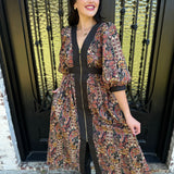 Rena Paisley Print Zip Up Dress in Black