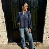 Sabrina V-Neck Blouse in Deep Navy