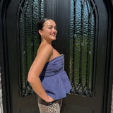 Bubbled Peplum Tube Top in Navy