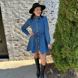 Maire Denim Scalloped Hem Dress in Blue