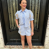 Posh Embroidery & Stripes Set in Blue