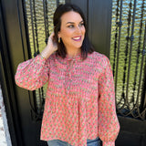 Kloss Print Top in Coral