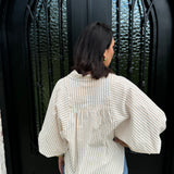 Brooks Batwing Seersucker Button Up Top in Almond