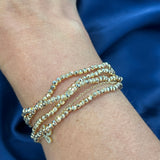 Smaller Diamond Cut Beaded Stretch Bracelet in Gold