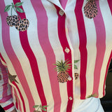 Vilagallo Pink Stripes Leopard Button Up Blouse