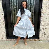 Axel Striped Pleated Midi Dress