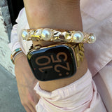 Gold Texture Pearl Stretch Bangle Bracelet
