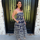 Veronica Strapless Dress in Navy