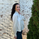 Michela Ruffle Button Down Top in Pearl