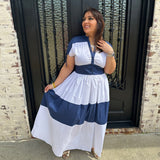 Vilagallo Linda Navy & White Maxi Dress