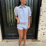 Posh Embroidery & Stripes Set in Blue