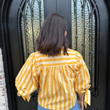 Sunny Days Stripe Button Up Puff Sleeve Top in Gold