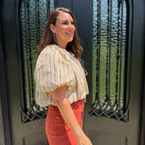 Tara Bubble Crop in Taupe Stripe