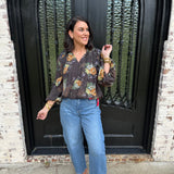 Thrive Floral Top in Chocolate