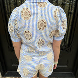 Posh Embroidery & Stripes Set in Blue