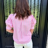 Rosie Ruffle Neck Top in Pink Stripe