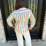 Vilagallo Multicolor Chains Printed Button Up Blouse