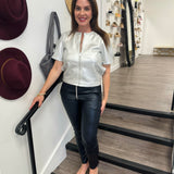 Bevy Flog  Faux Leather Shely W/ Crystal Ties in Navy