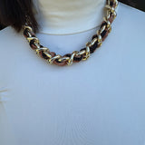 Scarf Necklace with Chunky Enamel Chain in Leopard