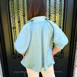 Mindy Mock Neck Puff Sleeve in Blue
