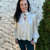 Michela Ruffle Button Down Top in Pearl