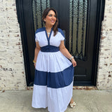 Vilagallo Linda Navy & White Maxi Dress