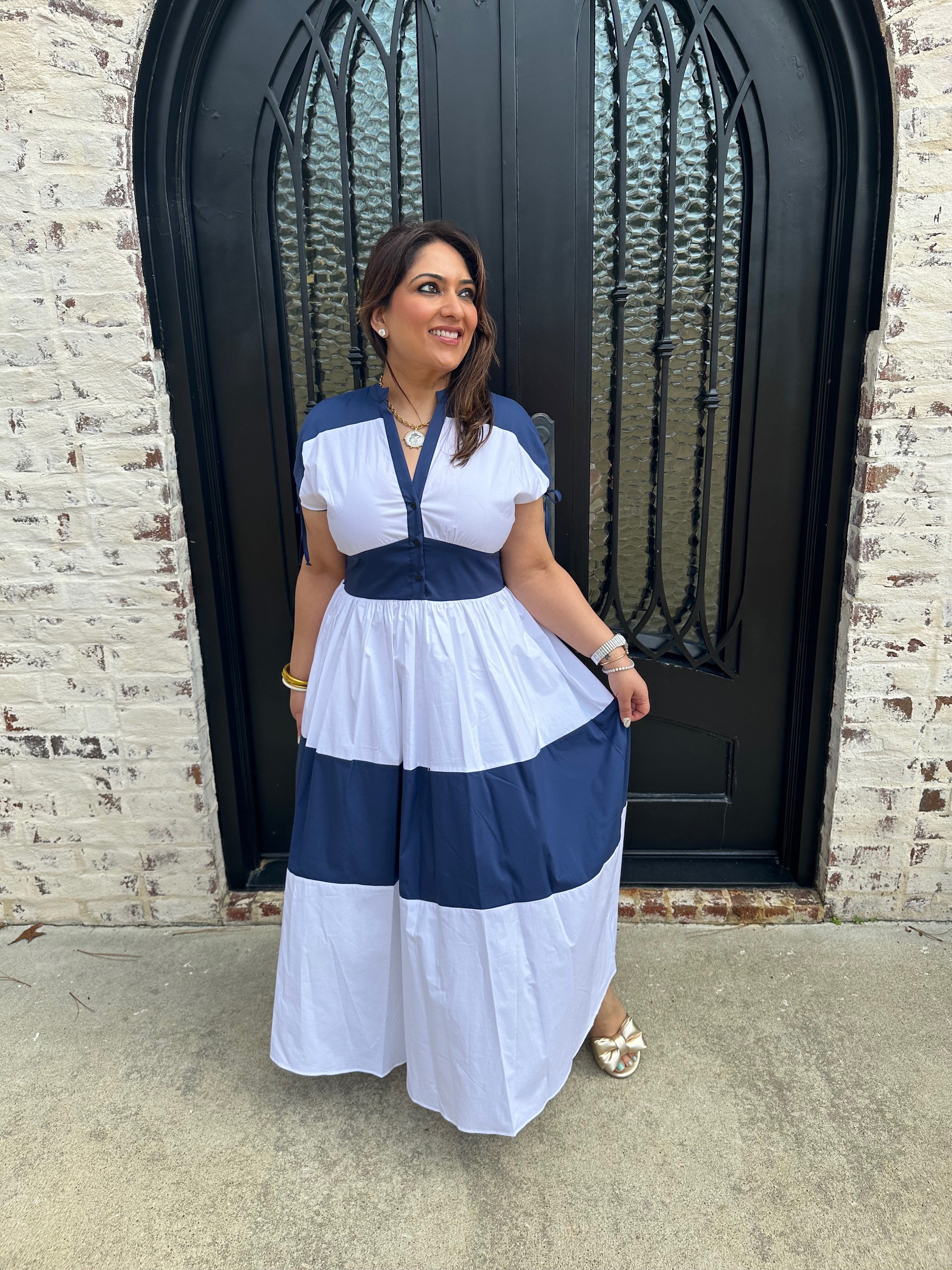 navy white maxi dress Endless Horizons Maxi Dress - Navy, Blue and White