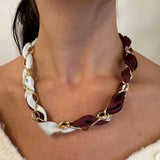 Scarf Necklace with Intertwined Paperclip Chain in Maroon