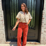 Tara Bubble Crop in Taupe Stripe