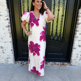 Peggy Puff Sleeve Maxi Dress in Fuchsia