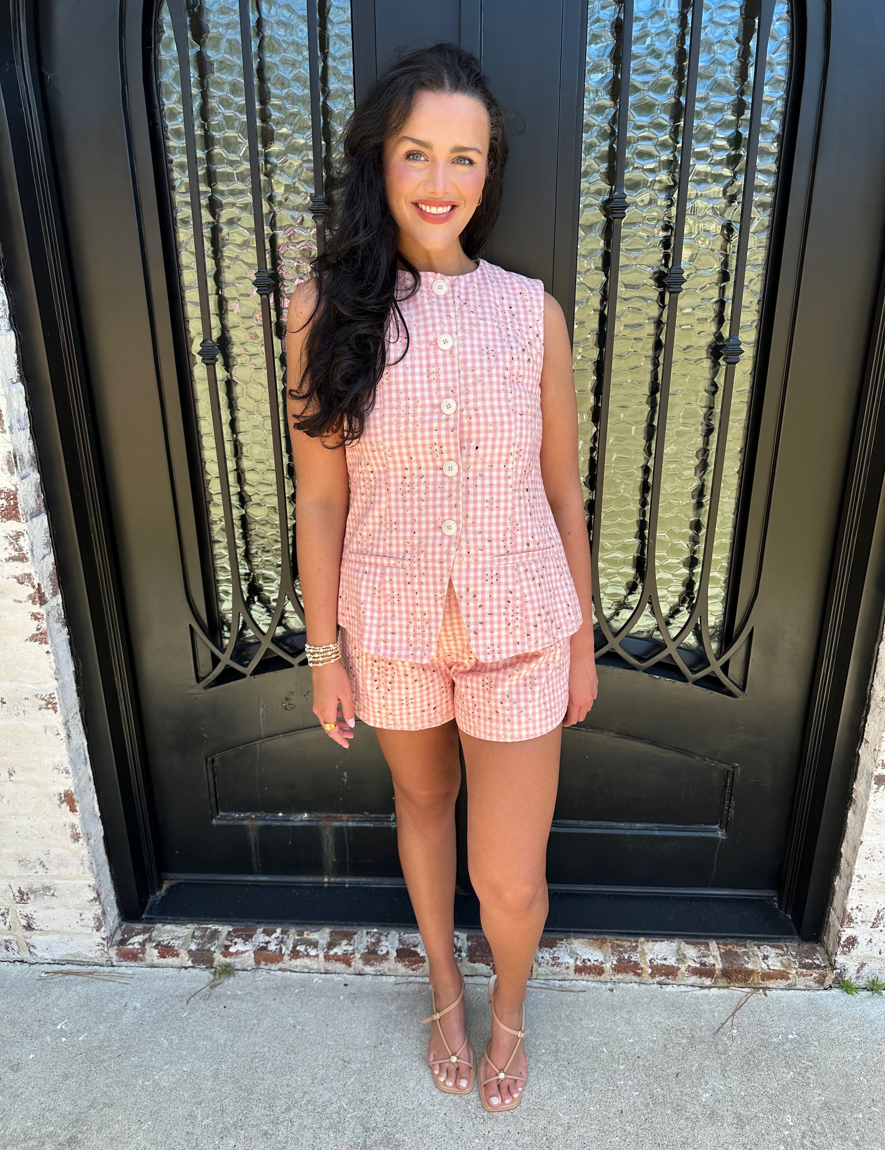 tailored Pink Gingham set with embroidery 