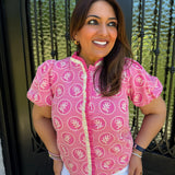 Darby Block Print Top in Pink