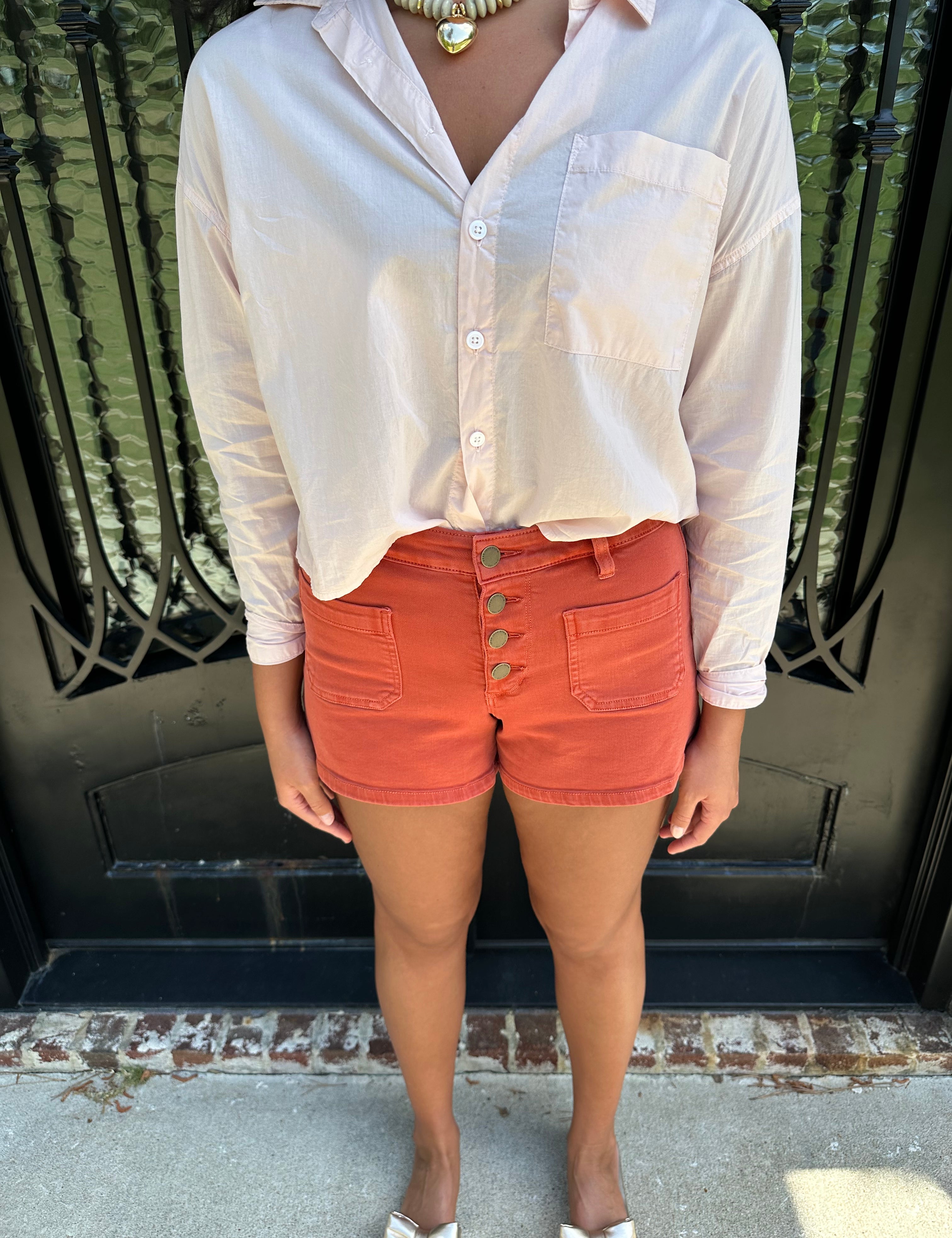 Burnt Brick button up shorts dear john 