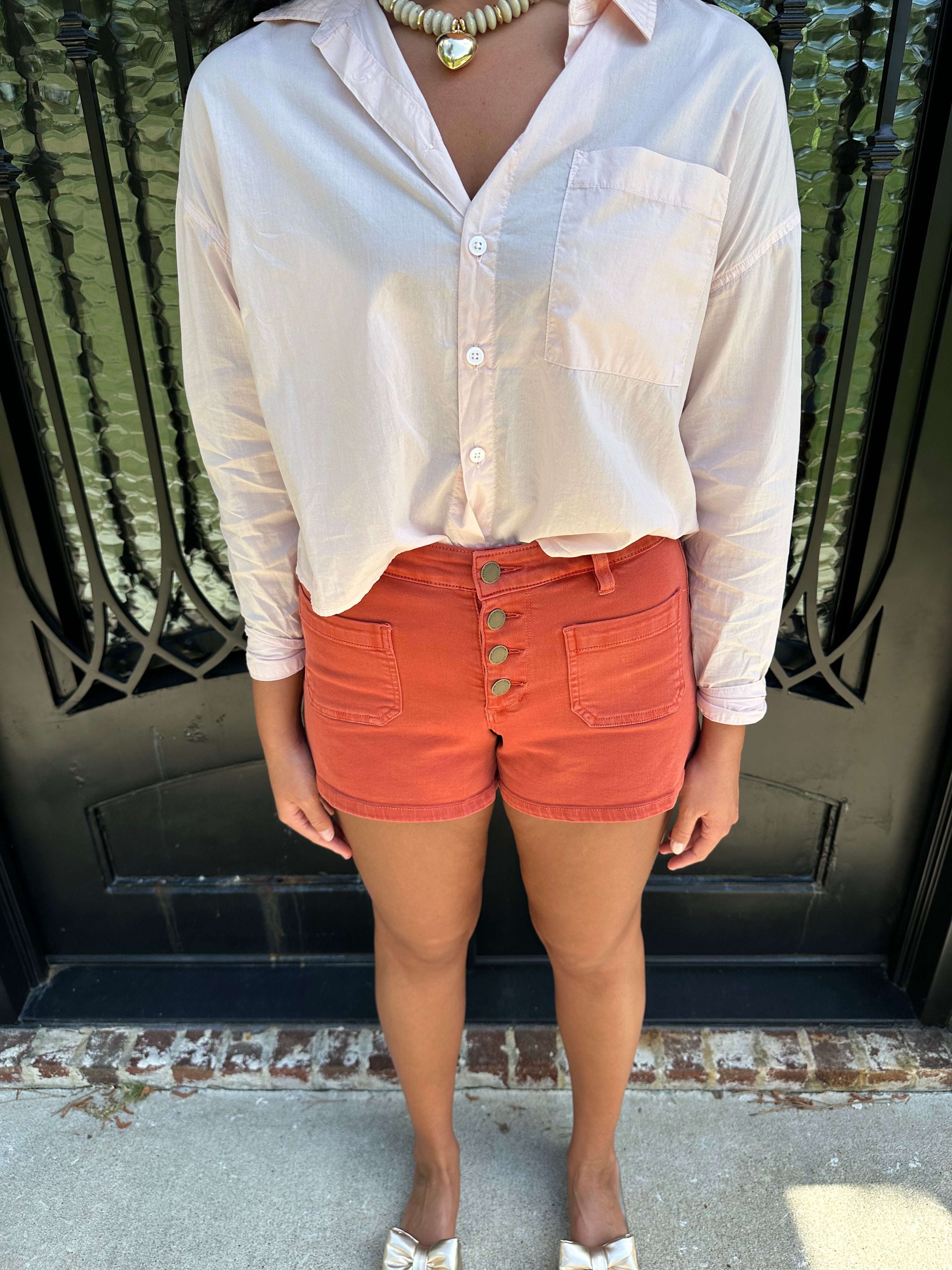 Burnt Brick button up shorts dear john 